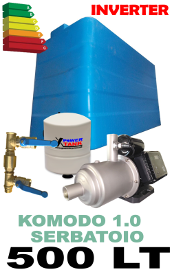 Kit autoclave inverterizzato silenzioso per casa fino a tre piani (max 3 appartamenti) completo di sistema inverter KOMODO 1.0 - polmone, raccordi - serbatoio salvaspazio in varie misure